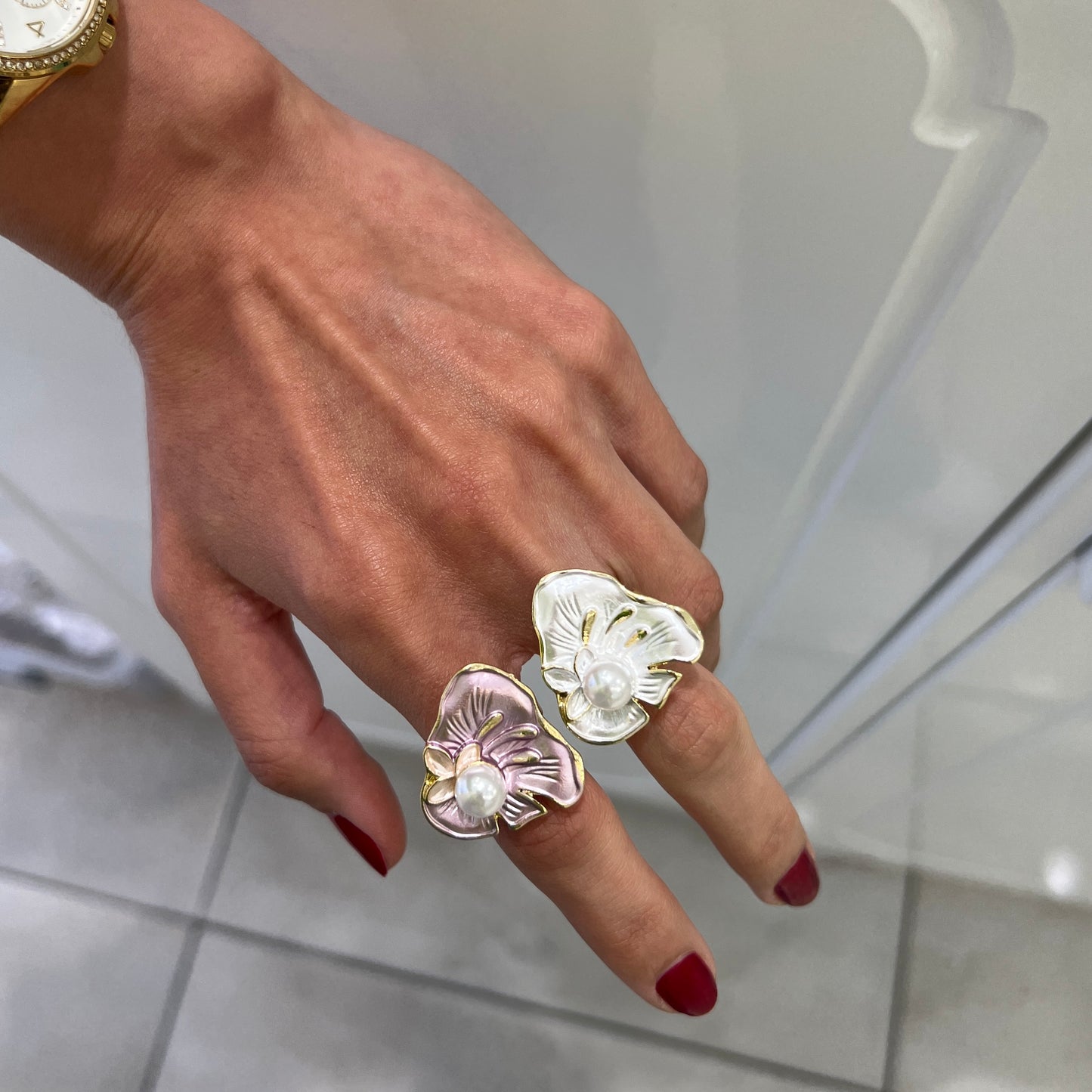 Mineli İncili Ayarlanabilir Yüzük