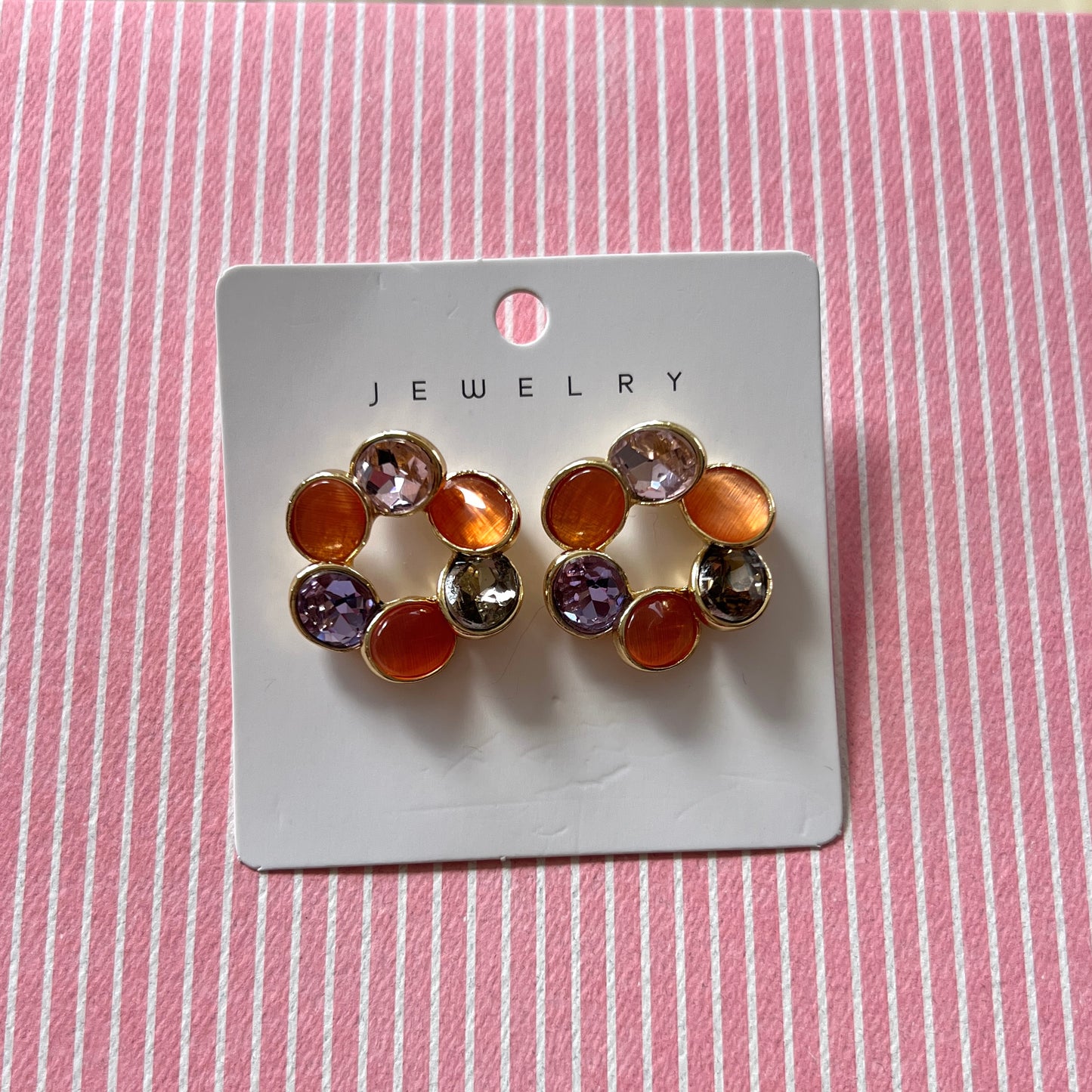 Renkli Taşlı Yuvarlak Küpe