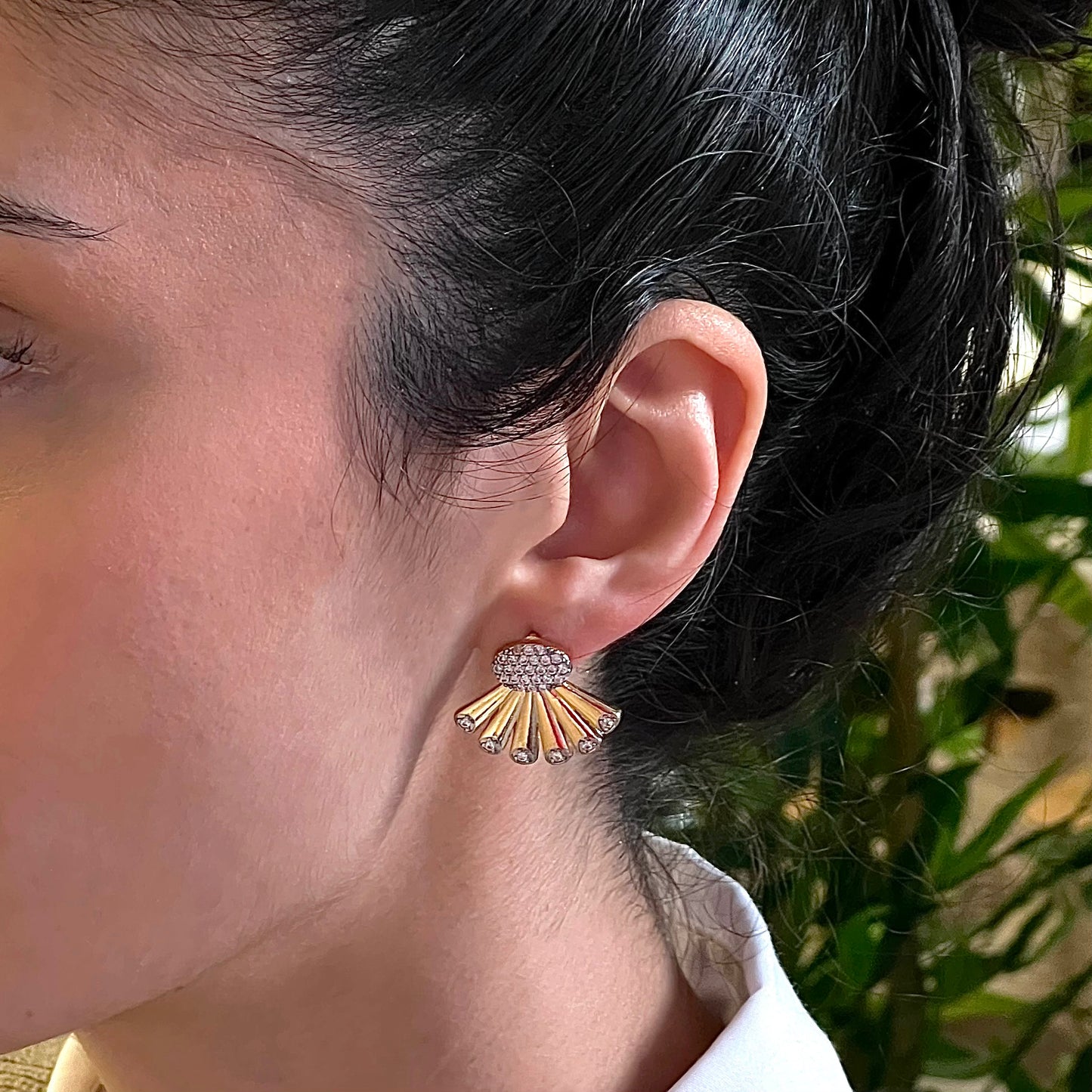 Taşlı Yelpaze Küpe