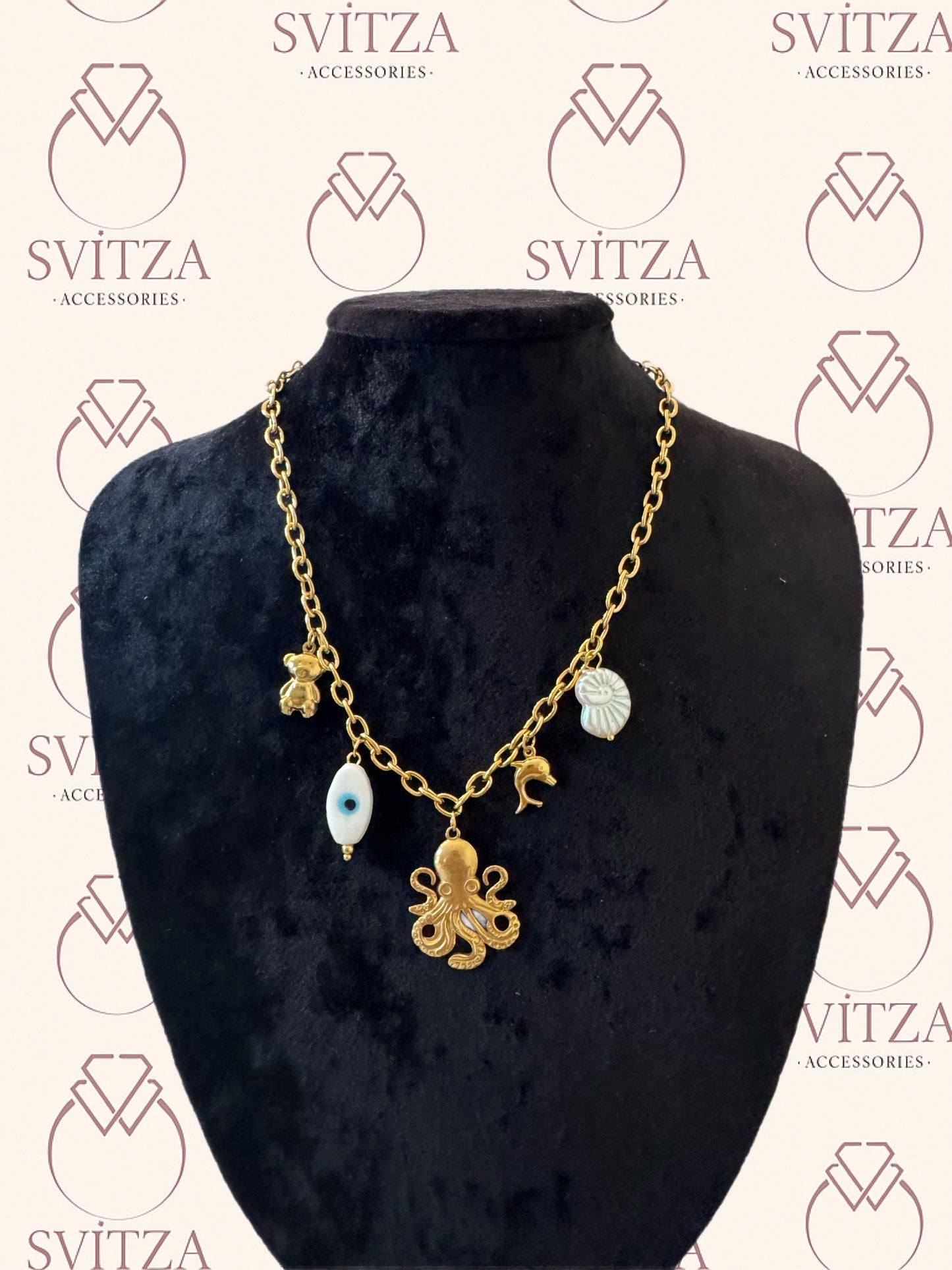 Svitza Accessories Altın Zincir Kolye – Nazar Boncuğu, Ahtapot, Deniz Kabuğu ve Daha Fazlası ile Şık Tasarım