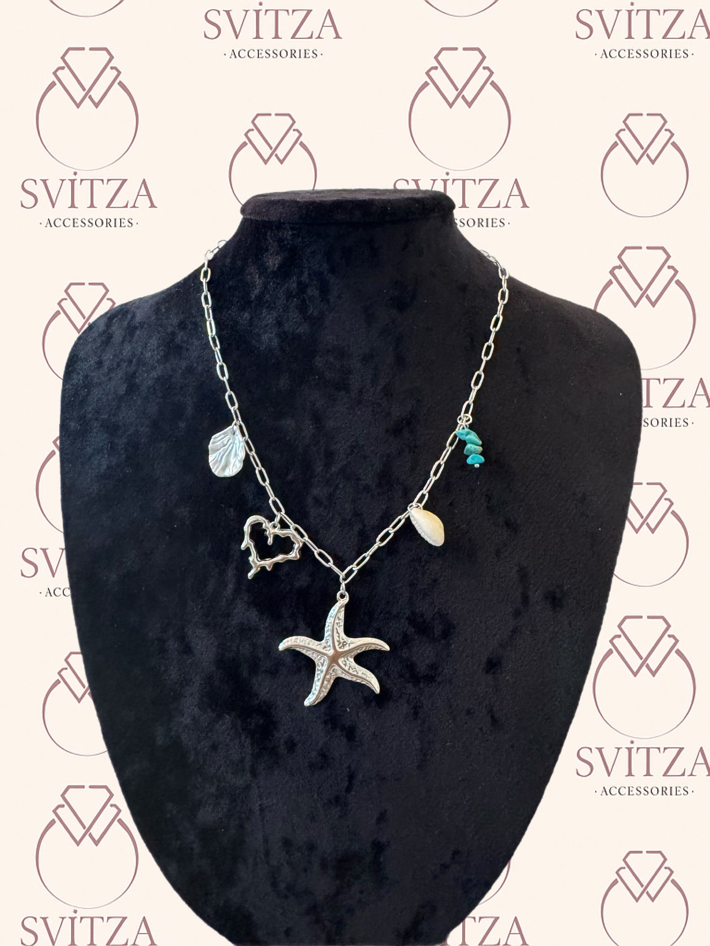 Svitza Accessories - Deniz Yıldızı Kolye, Kalp ve Deniz Kabukları Detaylı Tasarım