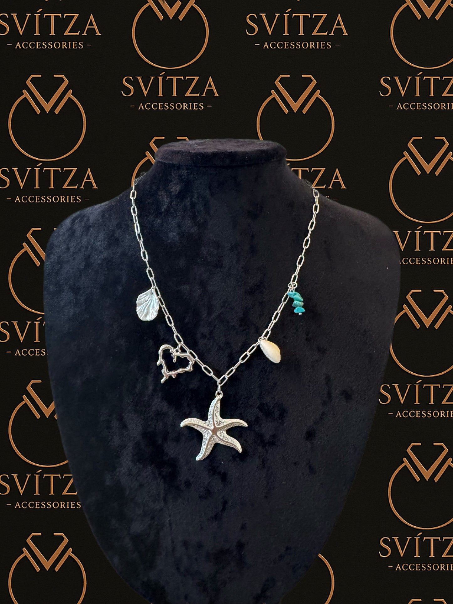 Svitza Accessories - Deniz Yıldızı Kolye, Kalp ve Deniz Kabukları Detaylı Tasarım
