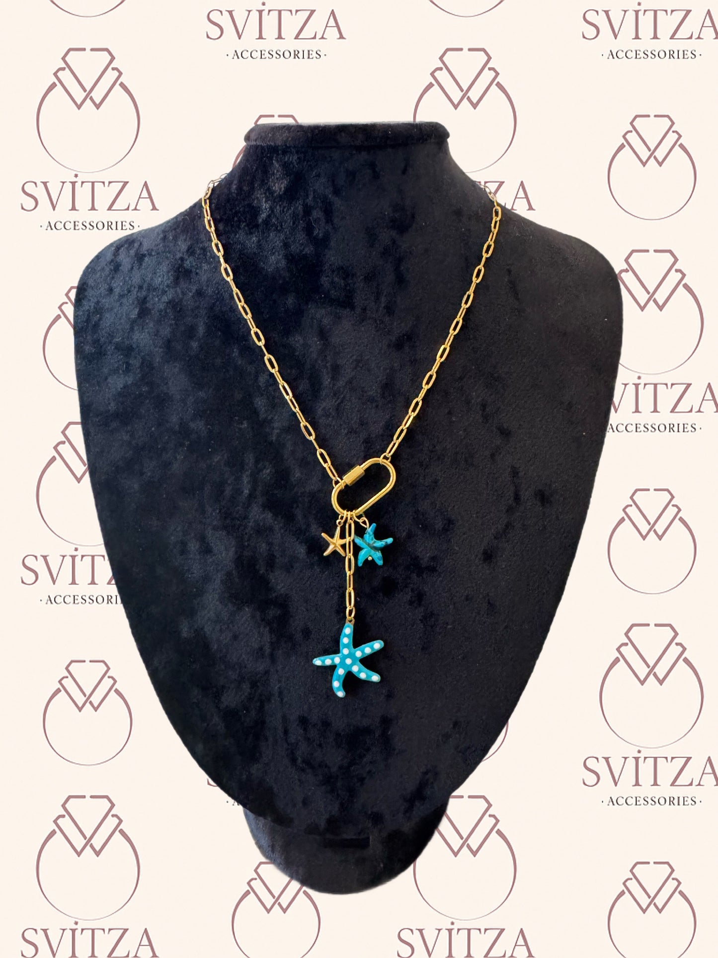 Svitza Accessories Altın Renk Zincirli Deniz Yıldızı Kolye – Turkuaz Detaylı Yazlık Takı