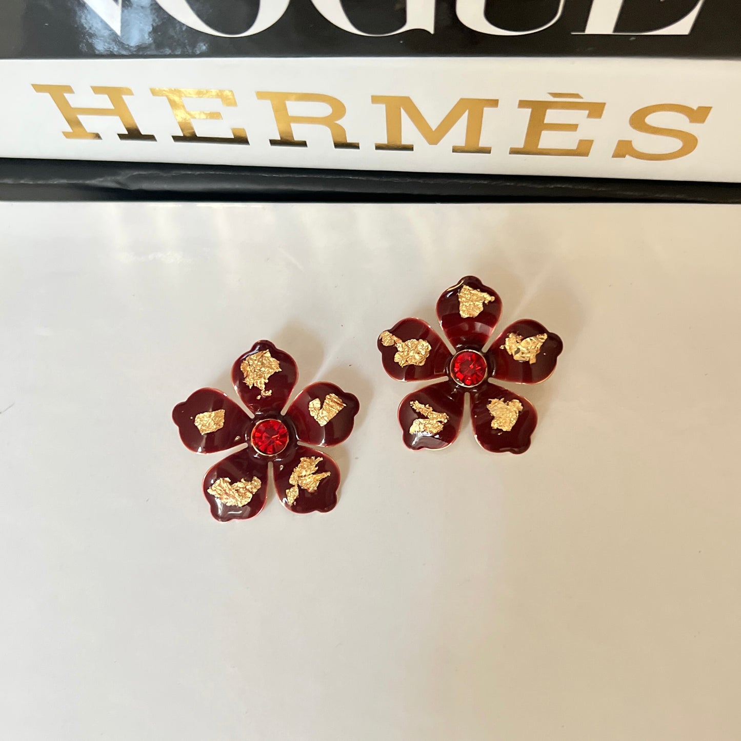Bordo Çiçek Küpe
