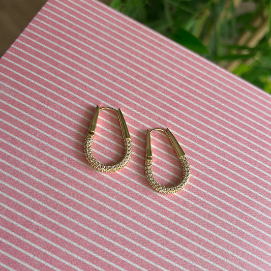 Oval Taşlı Küpe Gold
