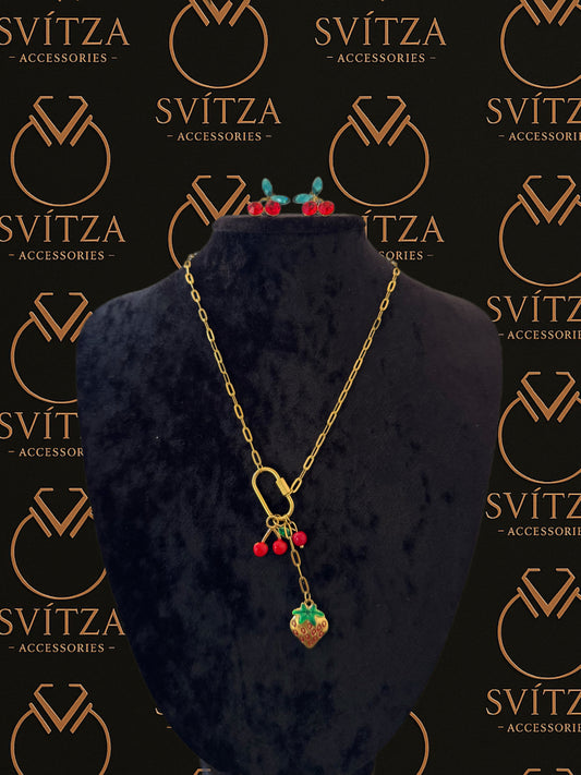Svitza Accessories Altın Zincir Kolye – Çilek ve Kiraz Charmlı Yaz Takısı