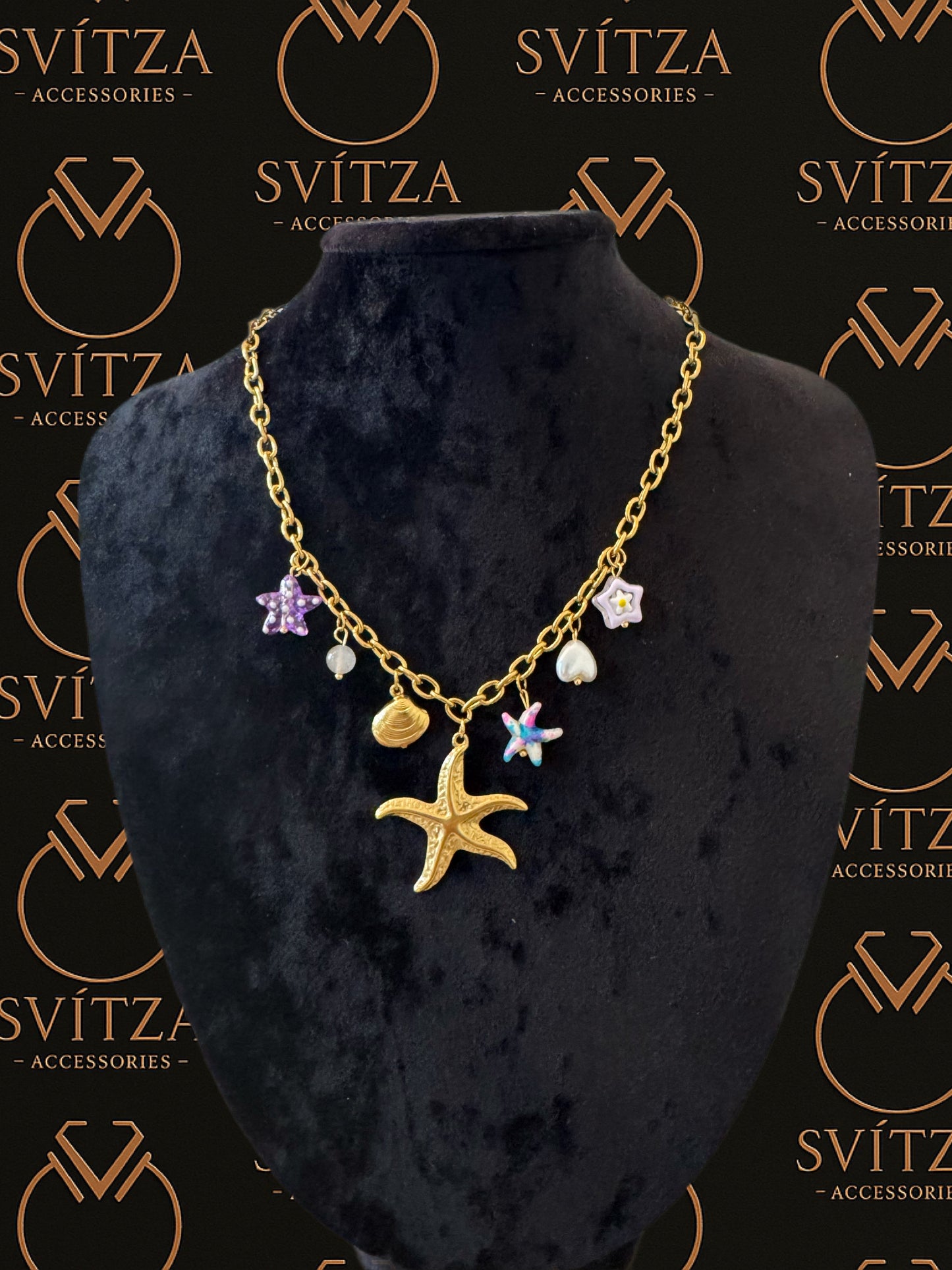 Svitza Accessories Altın Zincir Kolye – Deniz Yıldızı, Çiçek ve Deniz Kabuğu Figürleriyle Zarif Tasarım