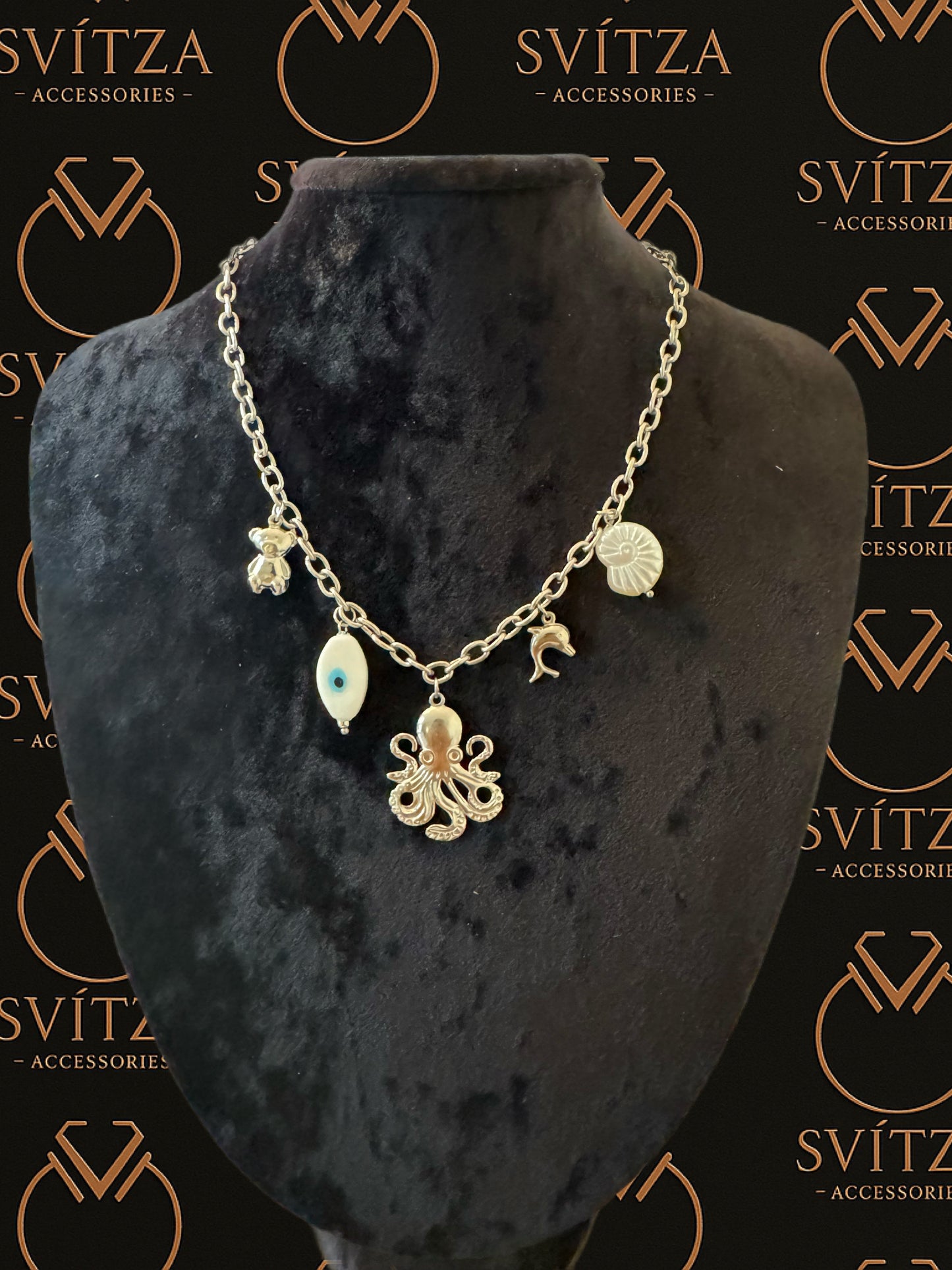 Svitza Accessories - Deniz Temalı Kolye, Ahtapot ve Nazar Boncuğu Figürlü