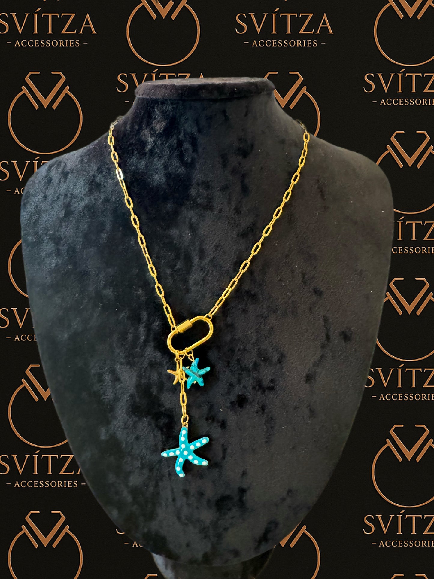 Svitza Accessories Altın Renk Zincirli Deniz Yıldızı Kolye – Turkuaz Detaylı Yazlık Takı