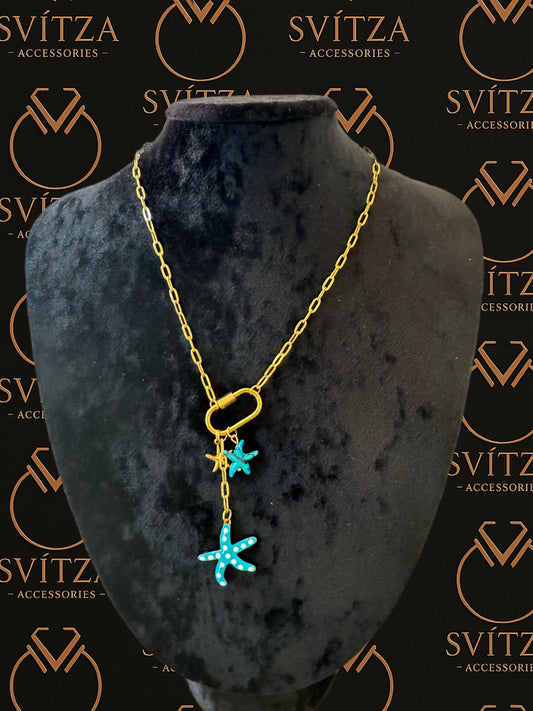 Svitza Accessories Altın Renk Zincirli Deniz Yıldızı Kolye – Turkuaz Detaylı Yazlık Takı