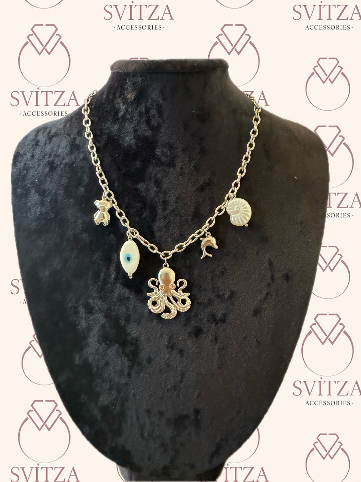 Svitza Accessories - Deniz Temalı Kolye, Ahtapot ve Nazar Boncuğu Figürlü