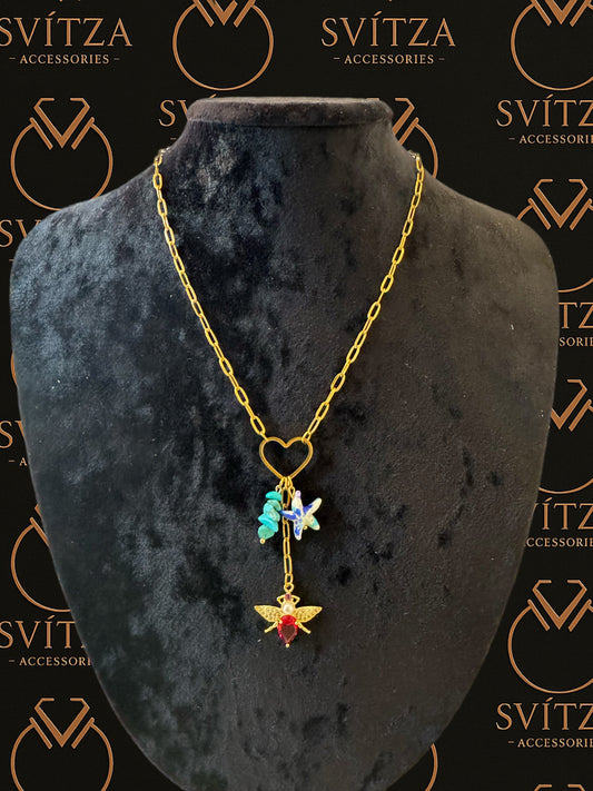 Svitza Accessories Altın Zincir Kolye – Kalp Detaylı, Büyüleyici Arı ve Çiçek Figürleri ile Zarif Tasarım